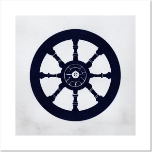 Ship Wheel Dark Navy Blie Posters and Art